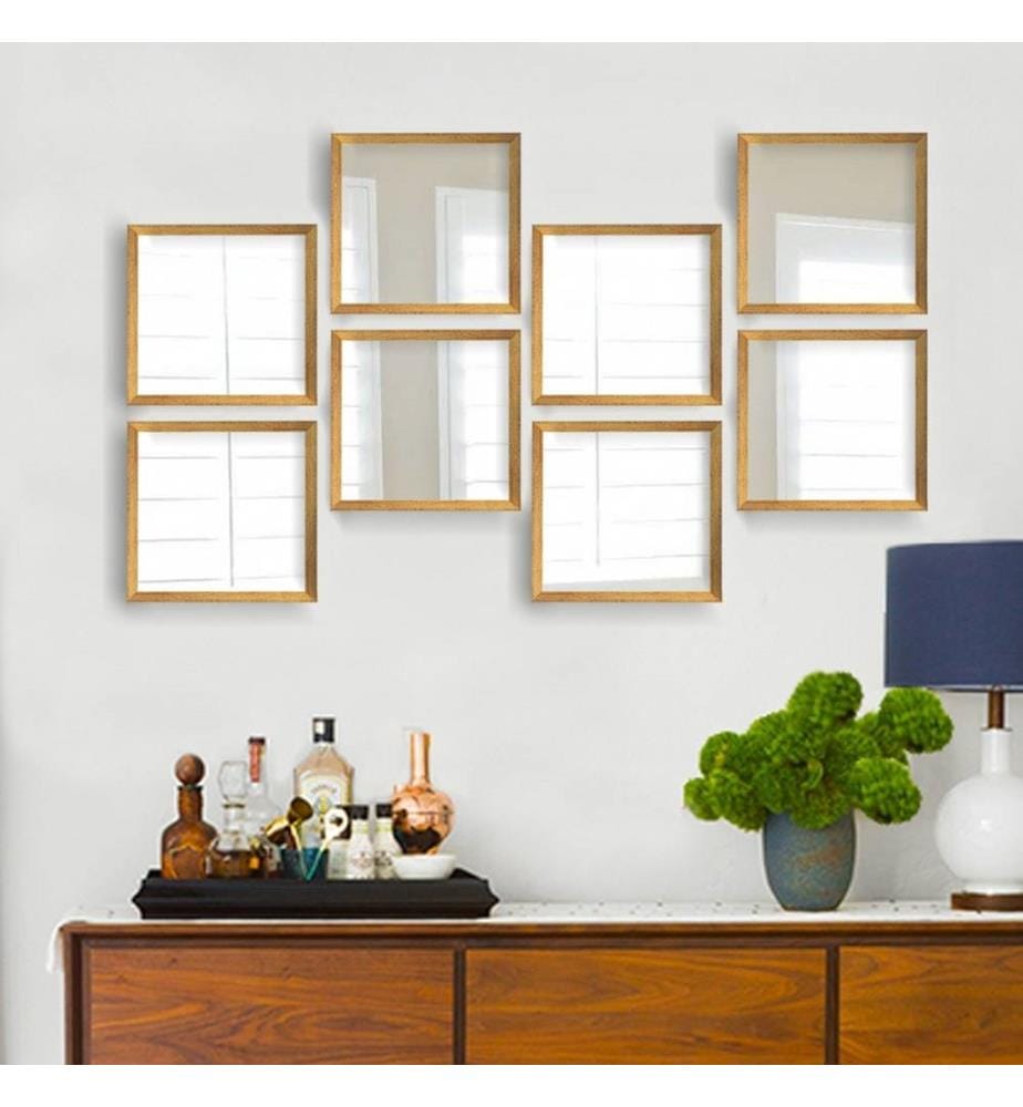 Spiegelset, 8-teilig, Gold Silber, Glas, laminierter Kunststoffrahmen