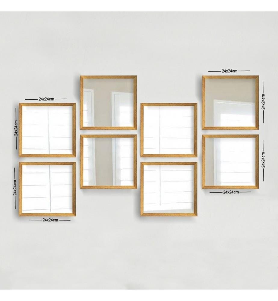 Spiegelset, 8-teilig, Gold Silber, Glas, laminierter Kunststoffrahmen