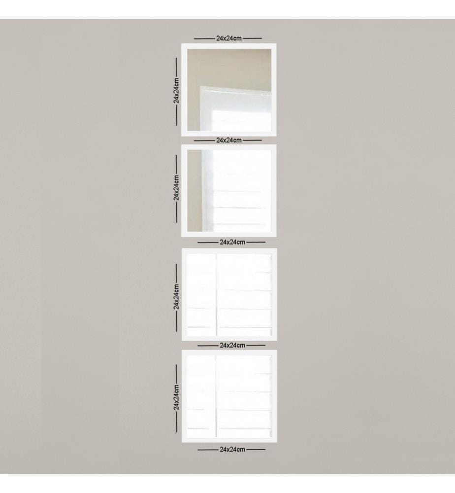 Set de miroirs, 4 pièces, blanc argent, verre, cadre en plastique stratifié