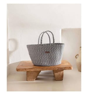 Borsa decorativa, blu navy, grigio, cotone, fatta a mano