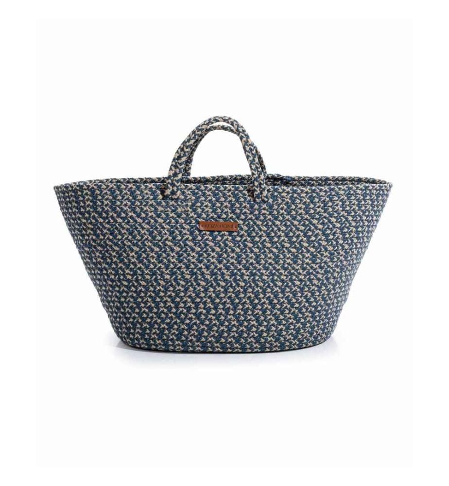 Dekorative Tasche, Marineblau Creme, Baumwolle, Handarbeit