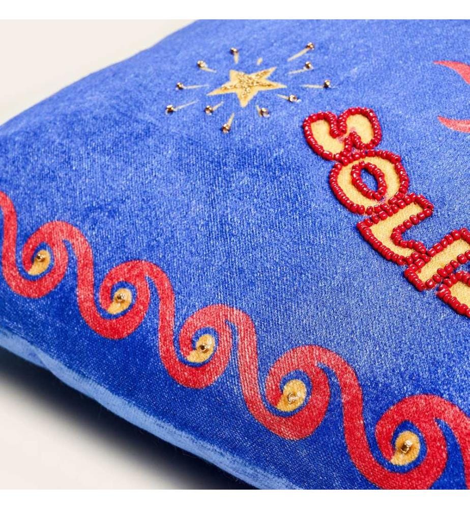 Cuscino, blu scuro, 55% viscosa / 45% velluto di cotone