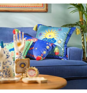 Cuscino, blu, 55% viscosa / 45% velluto di cotone