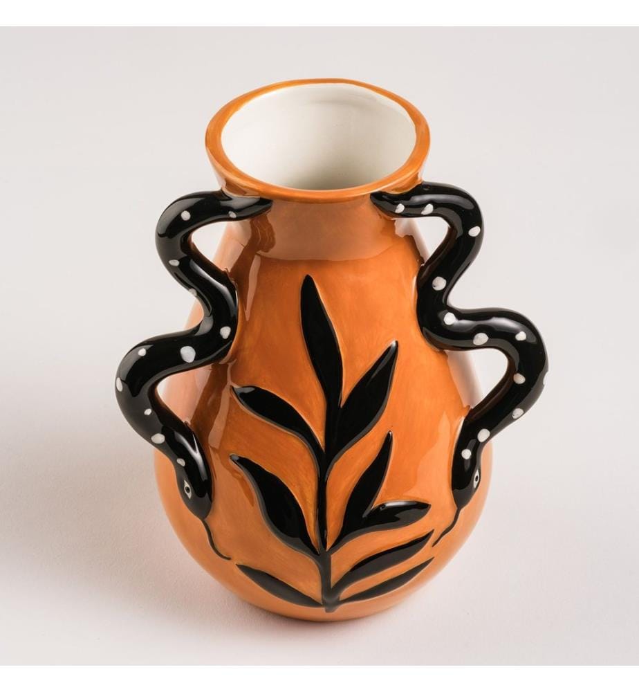 Vase, Braun, Schwarz, 100 % Keramik