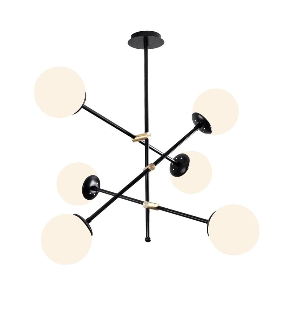 Lustre, noir, corps en métal, chapeau en verre