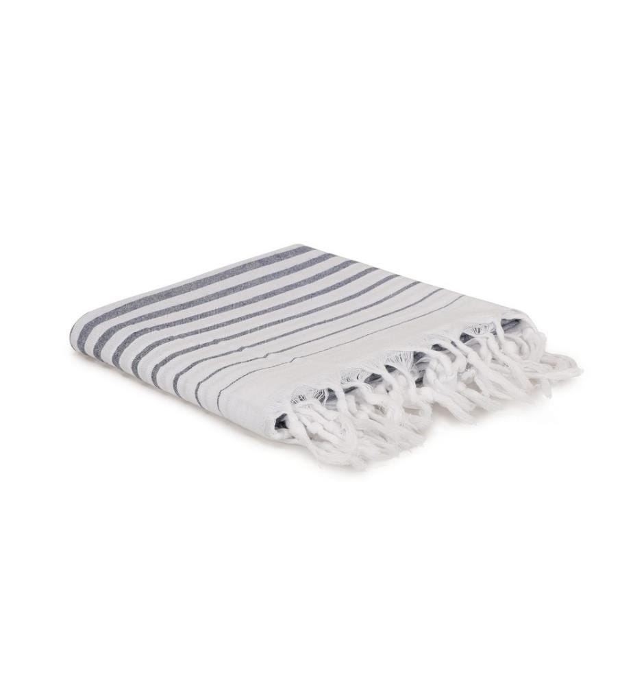Fouta, serviette de plage, bleu foncé, 100% coton, haute absorption d'eau