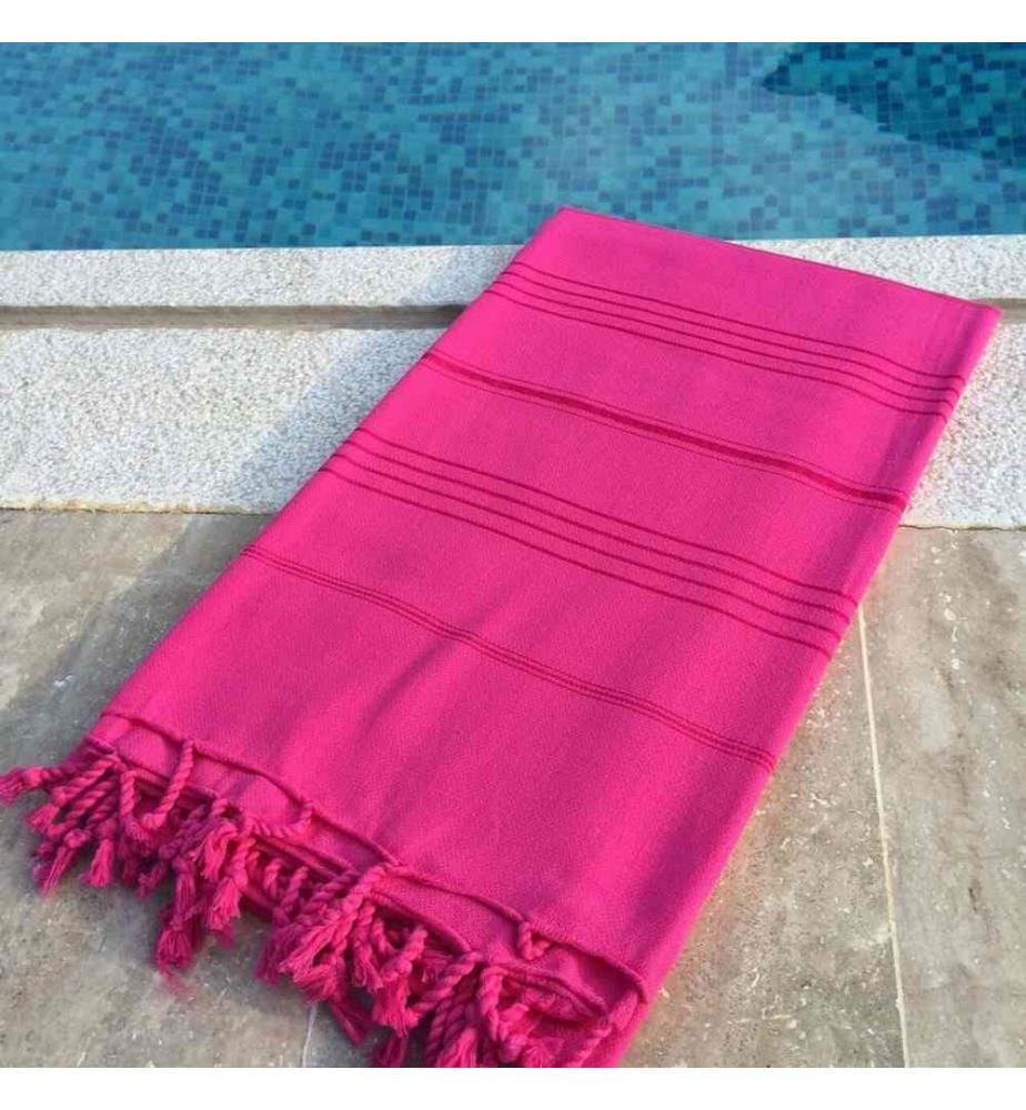 Fouta, Asciugamano da spiaggia, fucsia, 100% cotone, ad alto assorbimento d'acqua