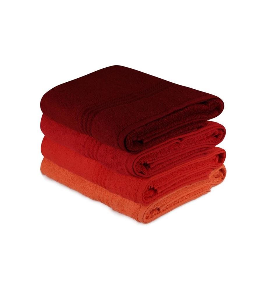 Bath Towel Set, 4 Pieces, Pale Orange Orange Red Fuchsia, Cotton, 500 gr-m²