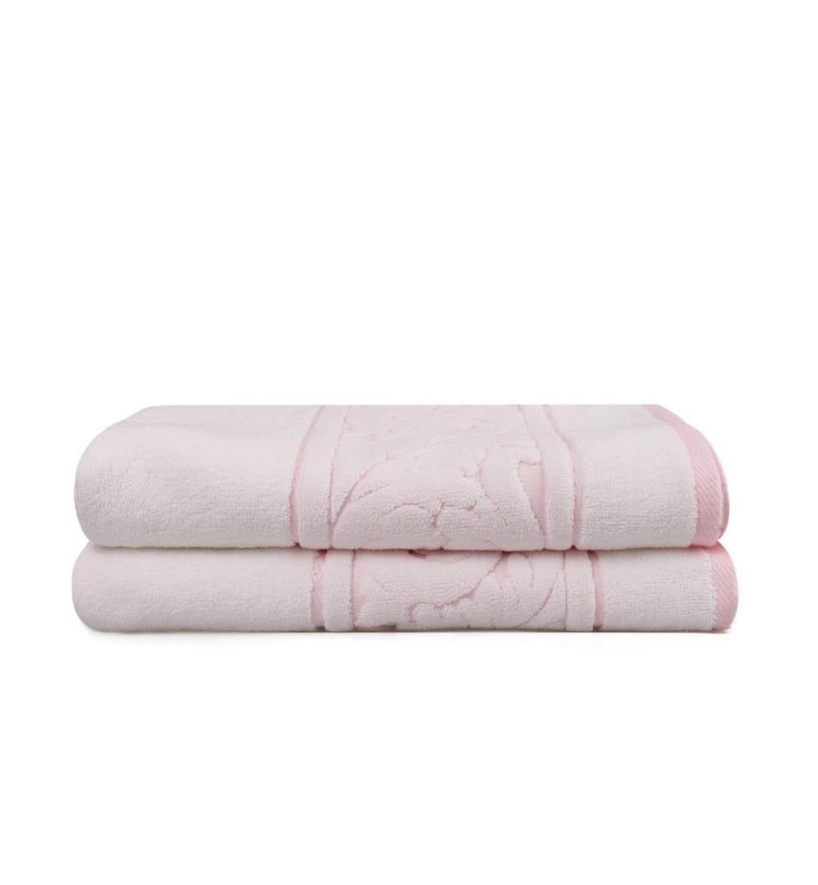 Bath Towel Set, 2 Pieces, White Pink, Cotton, 560 gr-m²