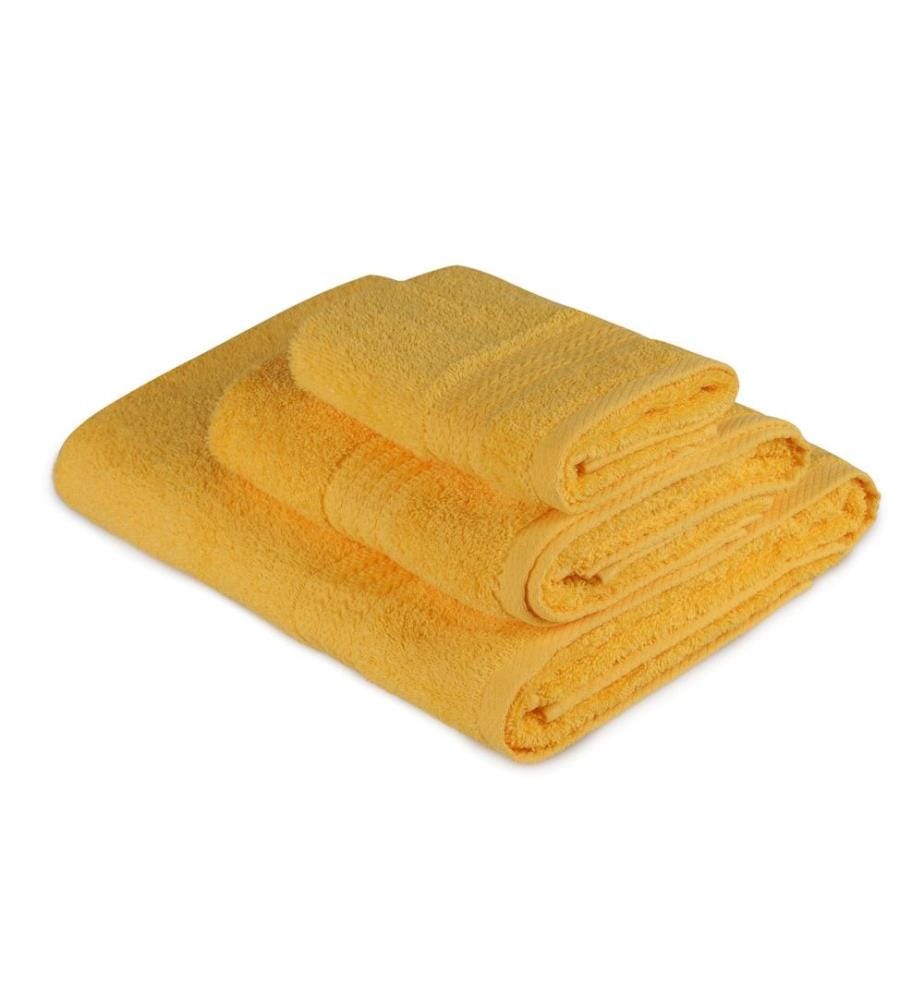 Set de serviettes, 3 pièces, jaune foncé, coton, 500 gr-m²,