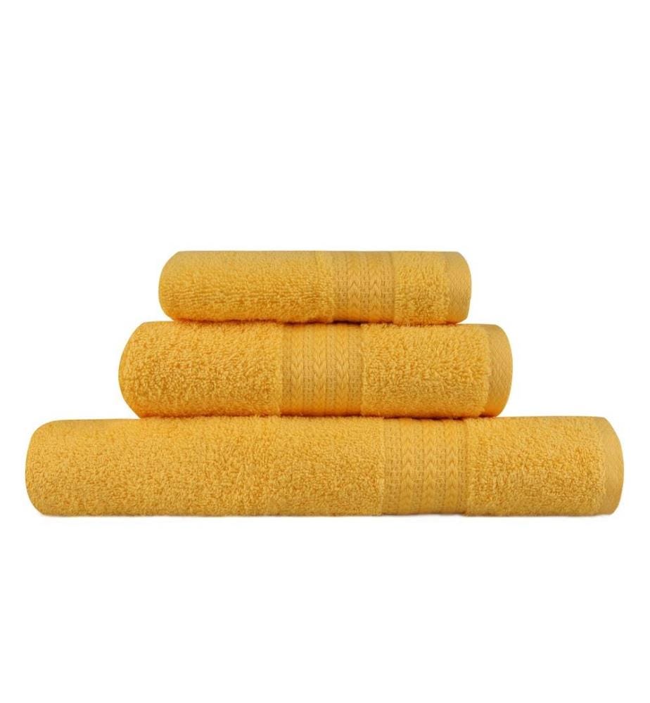 Set de serviettes, 3 pièces, jaune foncé, coton, 500 gr-m²,