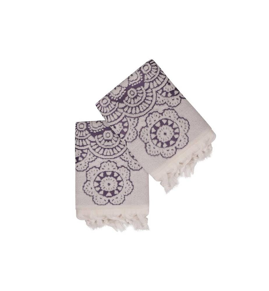 Set de serviettes, 2 pièces, écru violet, coton, 550 gr-m²,