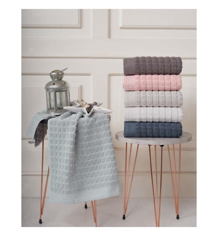 Hand Towel Set, 6 Pieces, White Brown Cream Blue, Cotton, 500 gr-m²