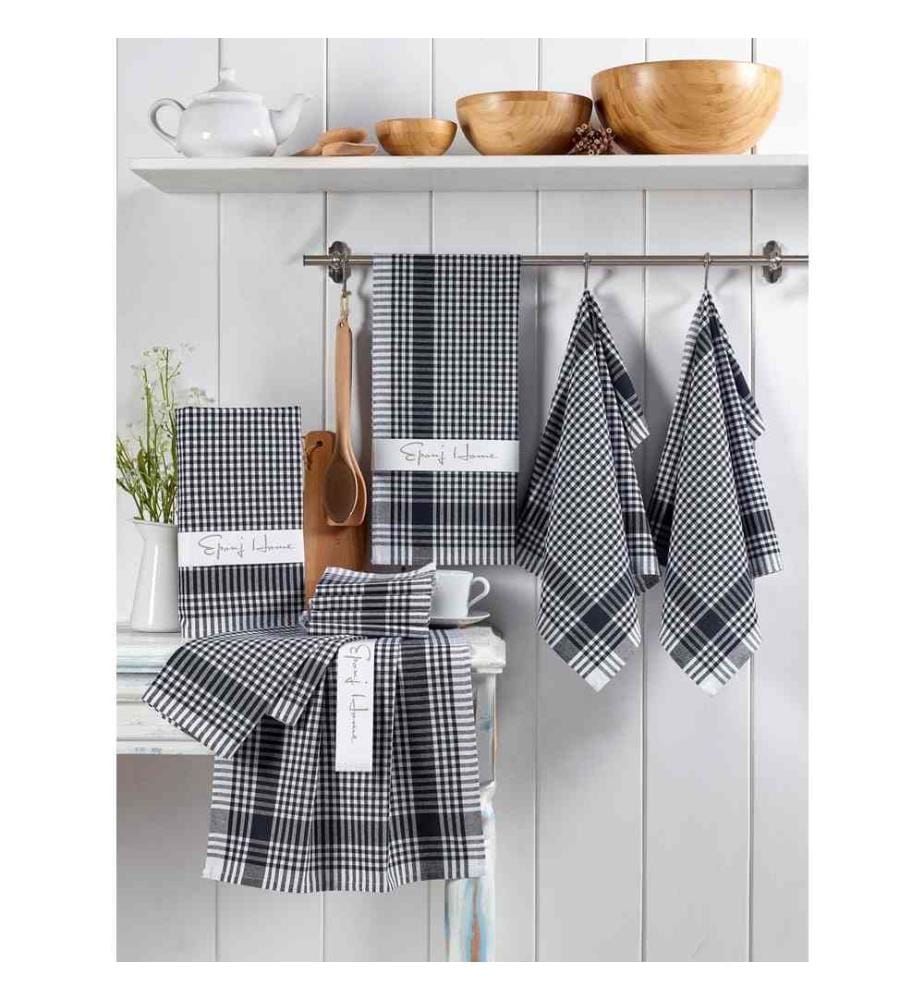 Set de serviettes de toilette, 10 pièces, noir blanc, coton