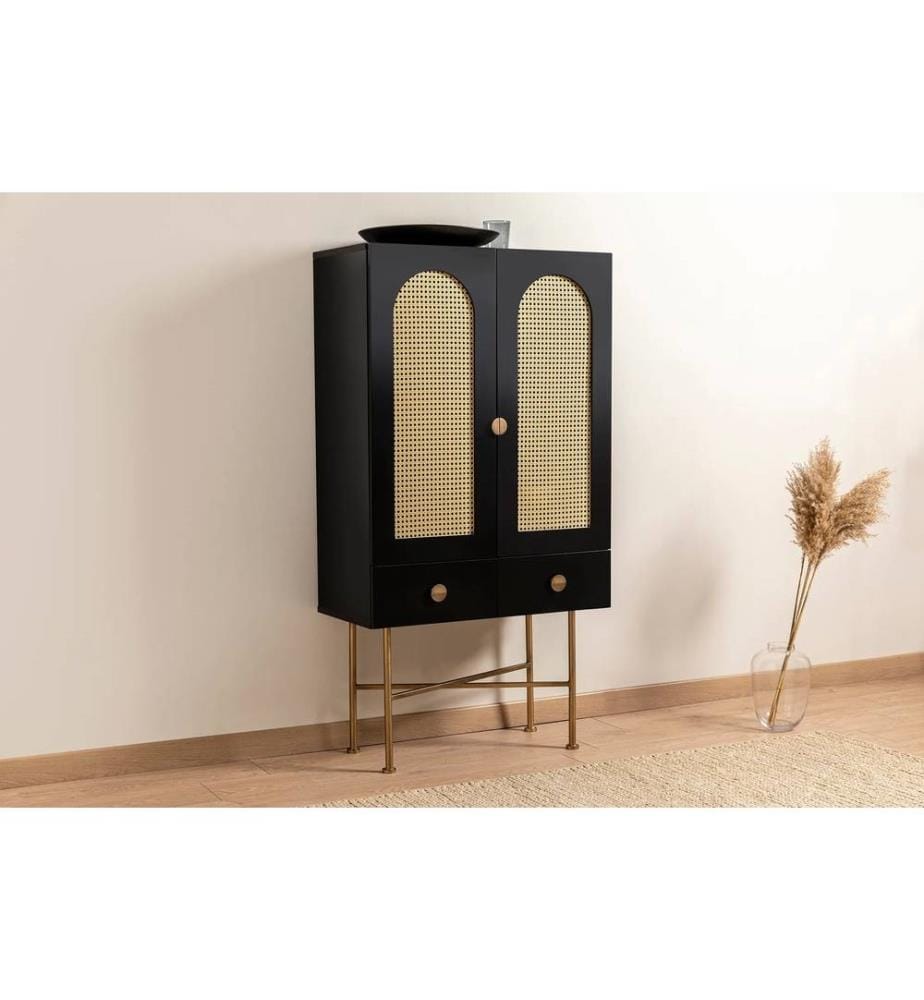 Console, Black, Melamine Coated Chipboard, Metal Legs