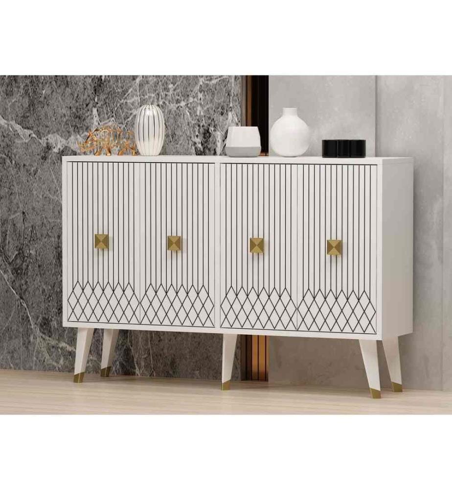 Console, blanc, or, panneau de particules mélaminé