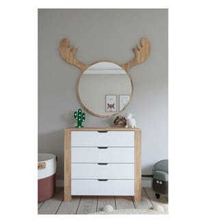 Commode, noyer clair, blanc, panneau de particules de bois 100% mélaminé