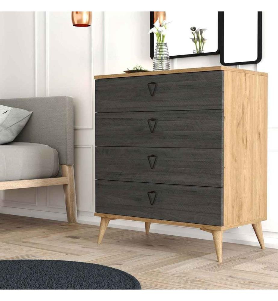 Commode, chêne, brun foncé, panneau de particules mélaminé