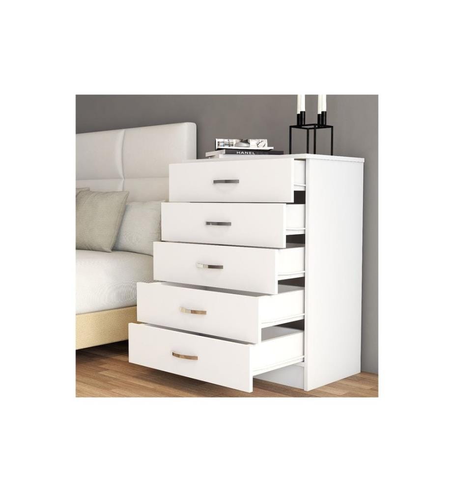 Comò, bianco, pannello di particelle rivestito in melamina