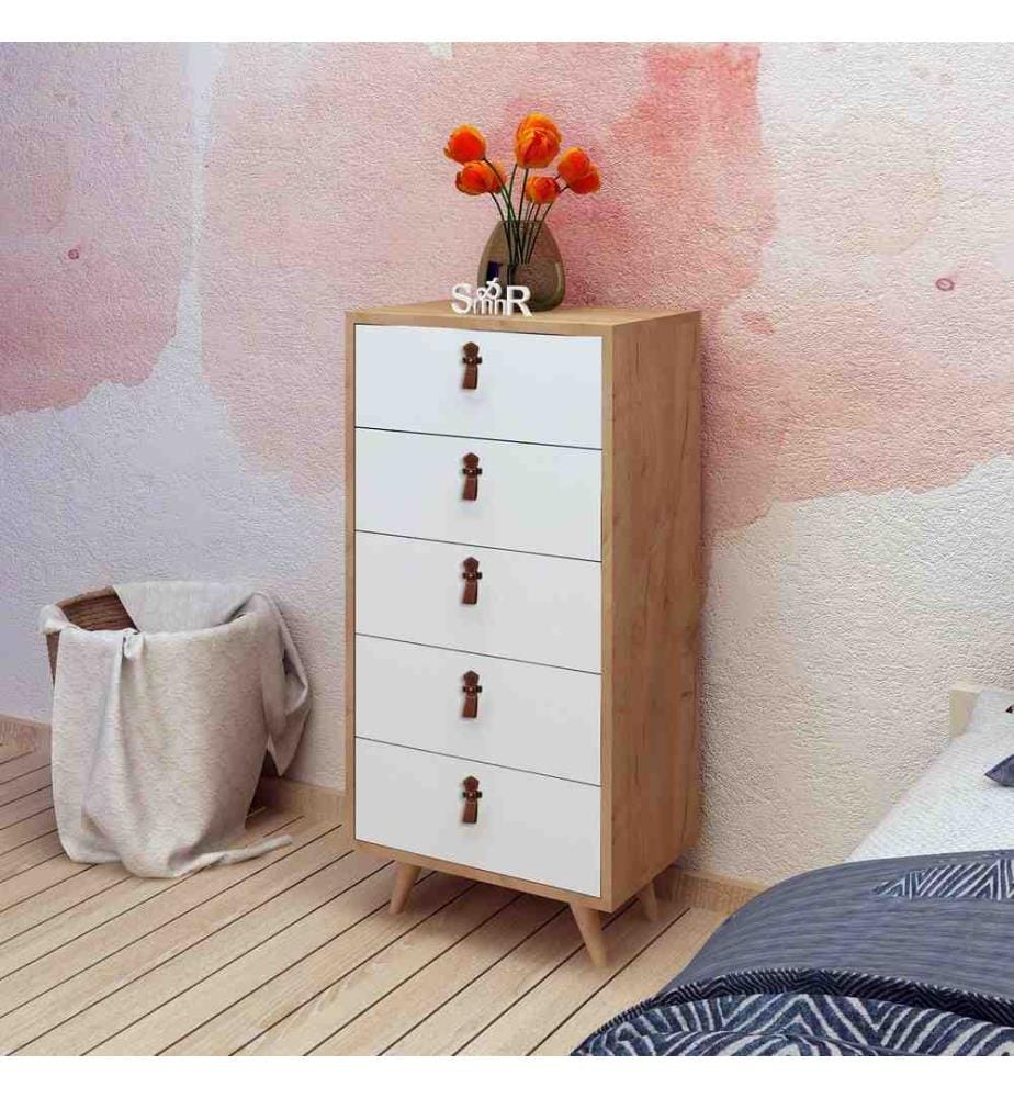 Comò, Rovere bianco, pannello di particelle rivestito in melamina