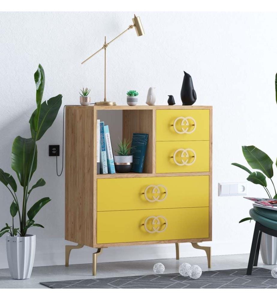 Comò, Rovere oro, pannello di particelle rivestito di melamina
