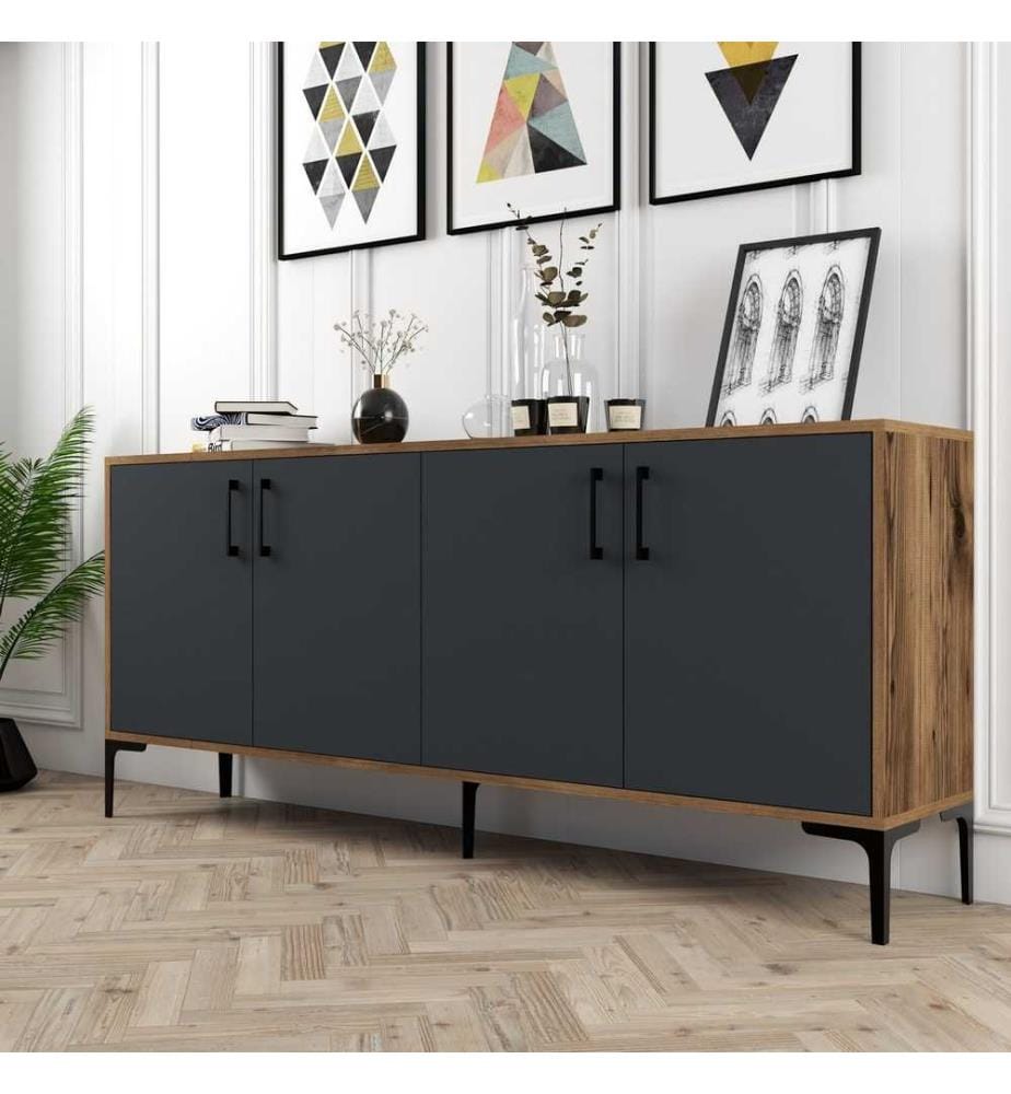 Console, noce antracite, pannello di particelle rivestito in melamina