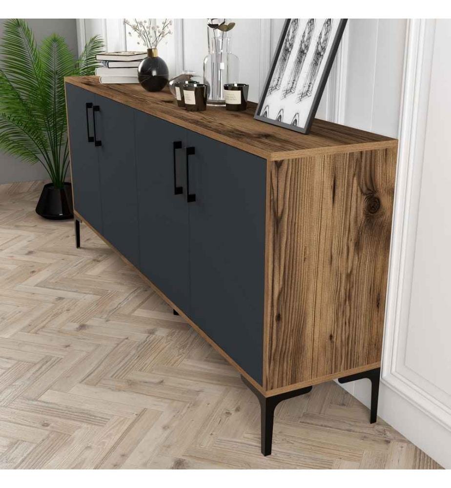 Console, noce antracite, pannello di particelle rivestito in melamina