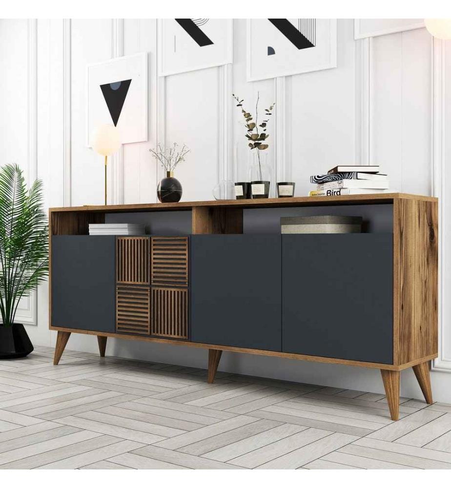 Console, Walnut Anthracite, Melamine Coated Particle Board