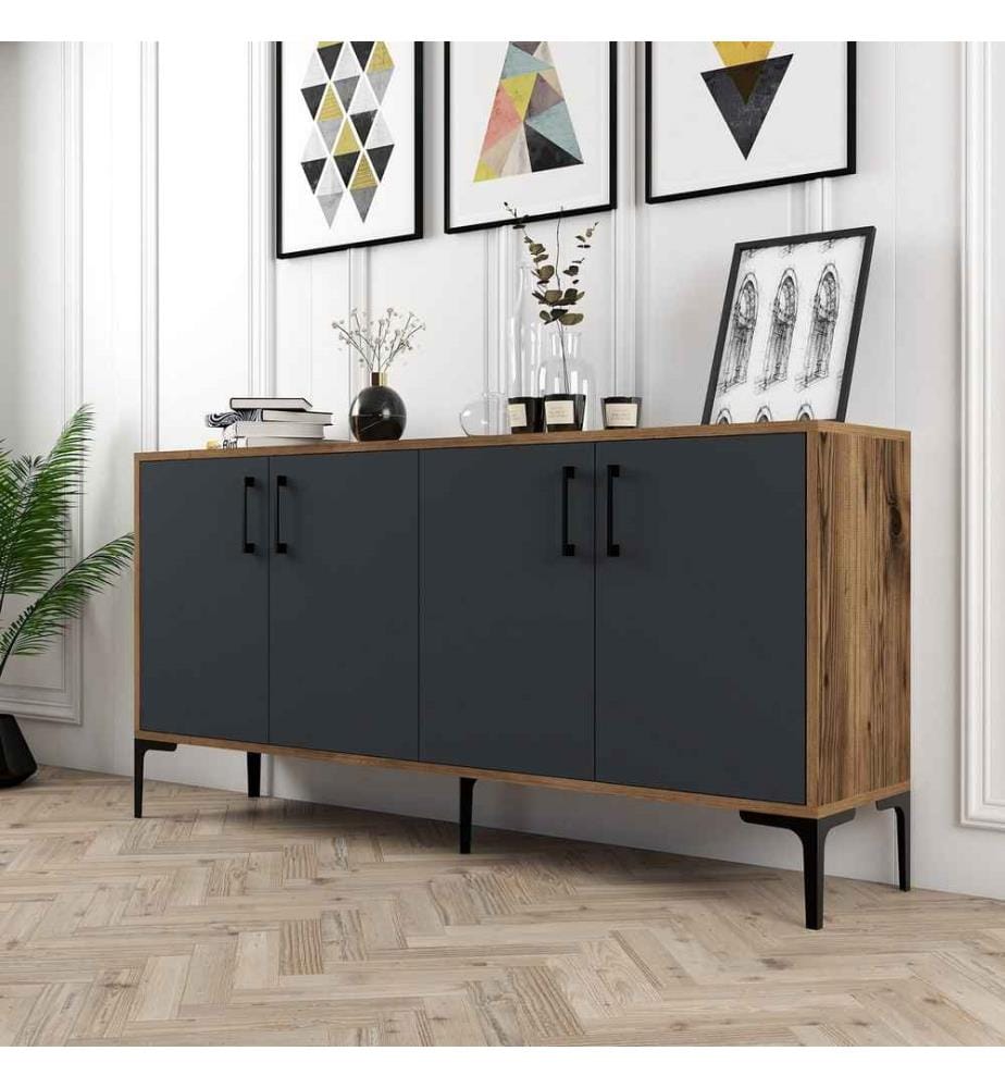 Console, Walnut Anthracite, Melamine Coated Particle Board