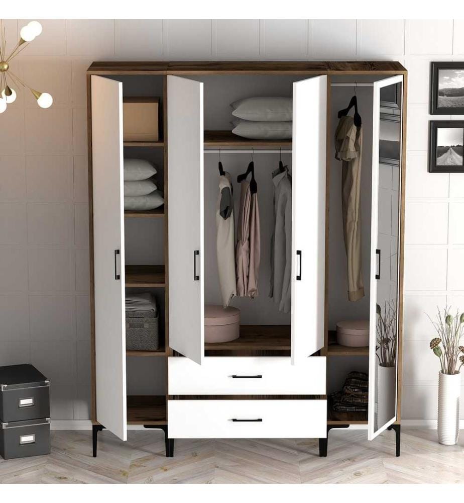 Armoire, noyer, blanc, panneau de particules mélaminé