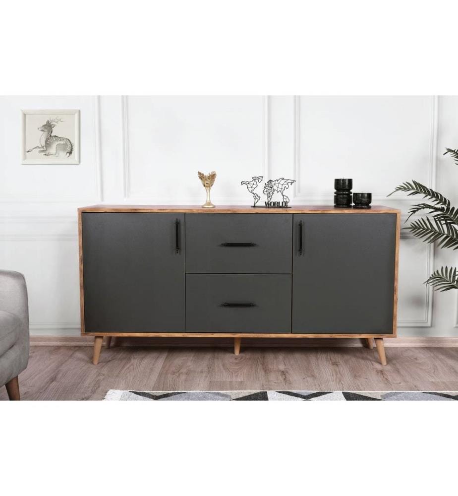 Console, Noyer Anthracite, Panneau de particules mélaminé