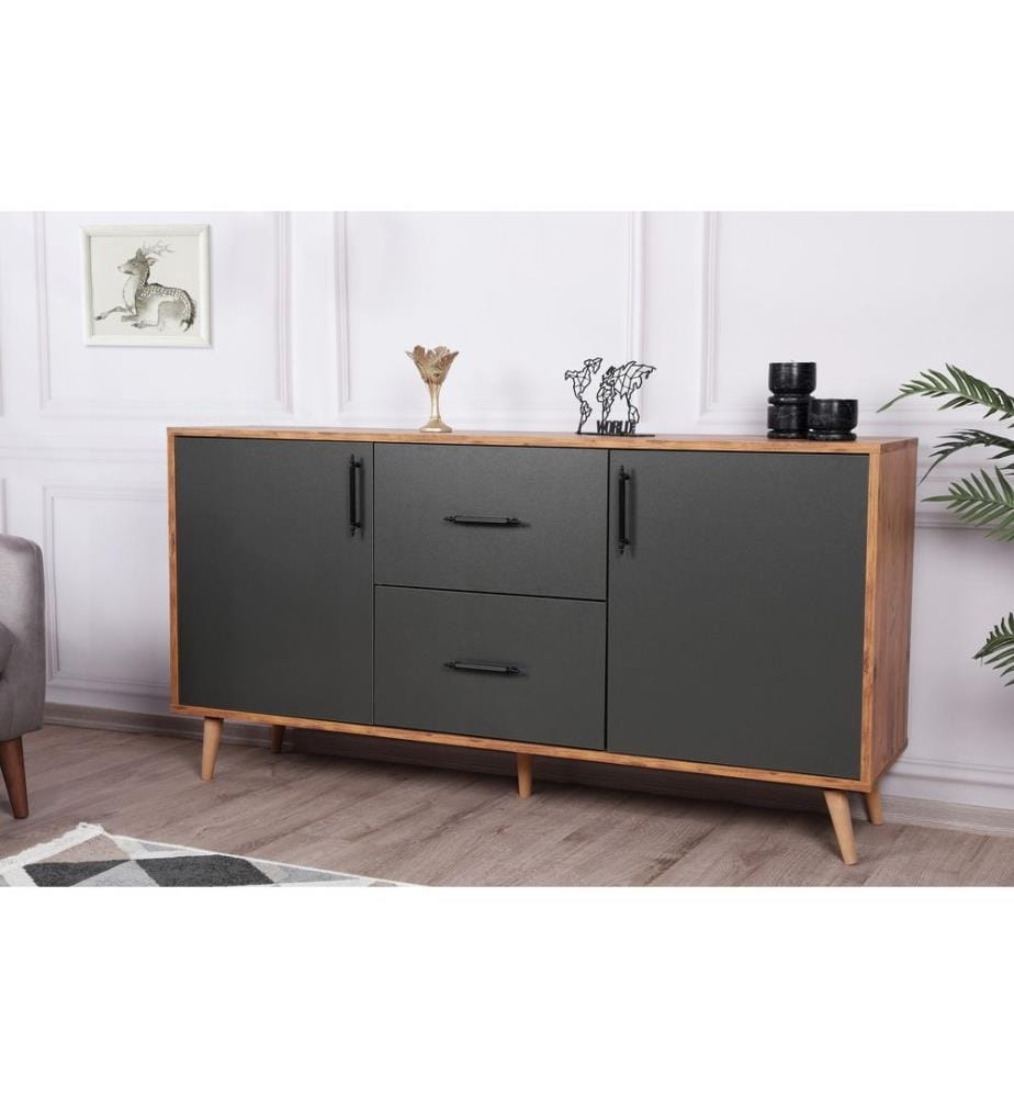Console, Noyer Anthracite, Panneau de particules mélaminé