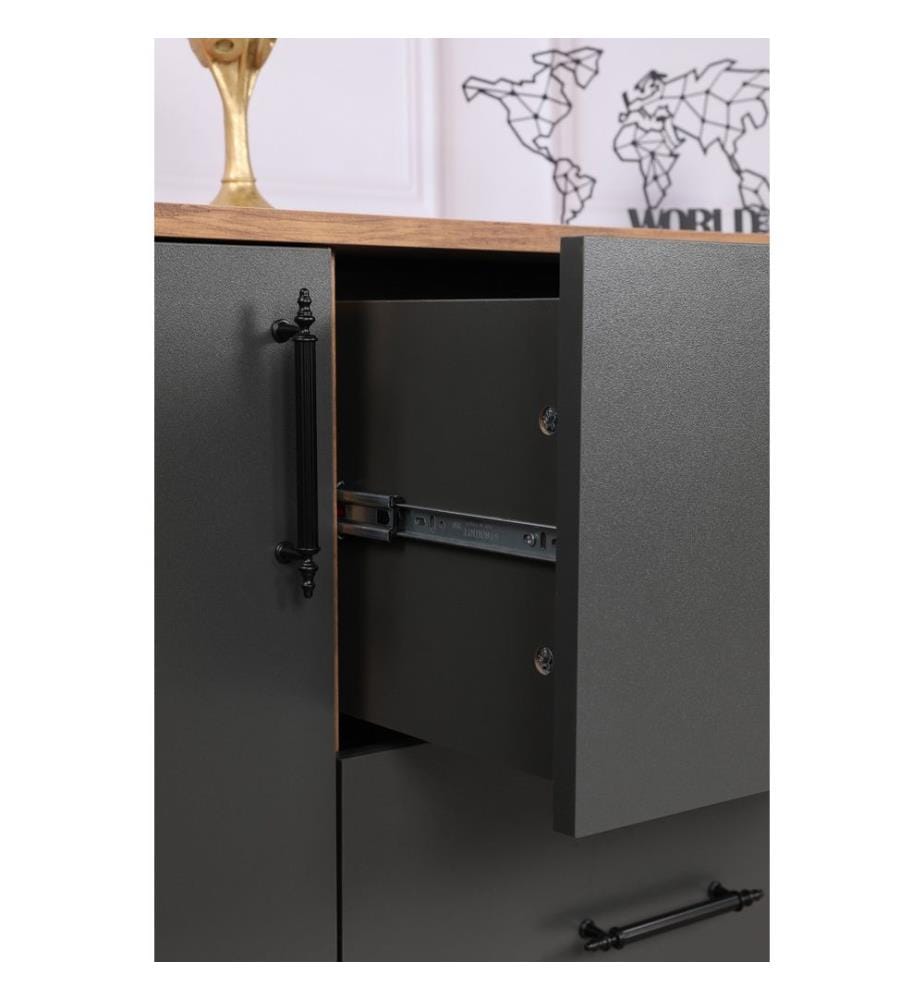 Console, Noyer Anthracite, Panneau de particules mélaminé