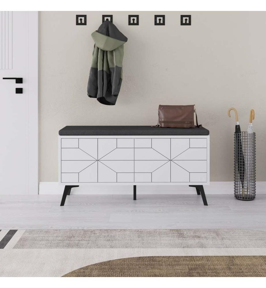 Meuble à chaussures, blanc, panneau de particules mélaminé, tissu : Polyester