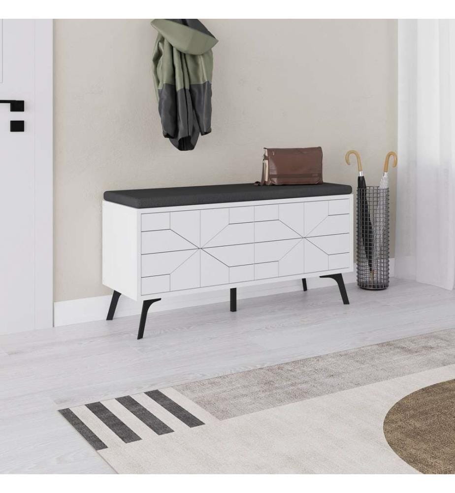 Meuble à chaussures, blanc, panneau de particules mélaminé, tissu : Polyester