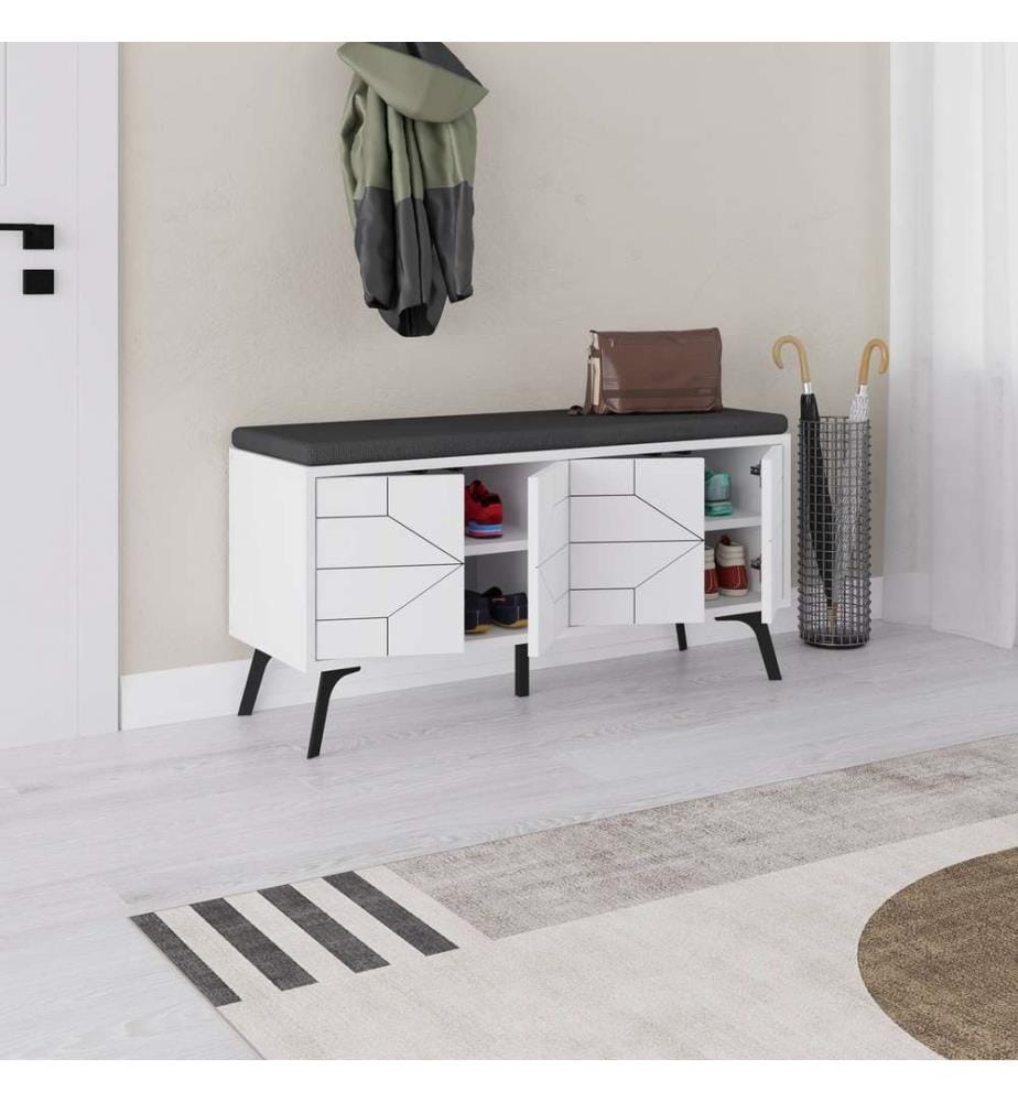 Meuble à chaussures, blanc, panneau de particules mélaminé, tissu : Polyester