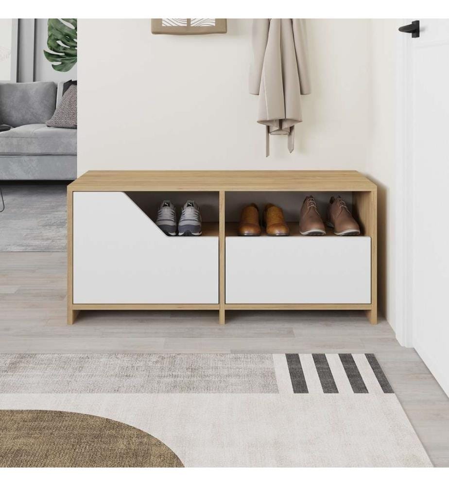 Schuhschrank, Eiche, Weiss, Melaminbeschichtete Spanplatte
