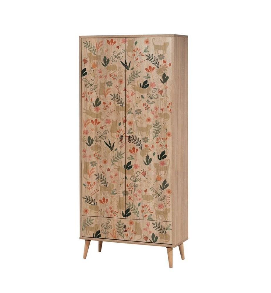 Wardrobe, Multicolor, Melamine Coated Particle Board, Wooden Legs