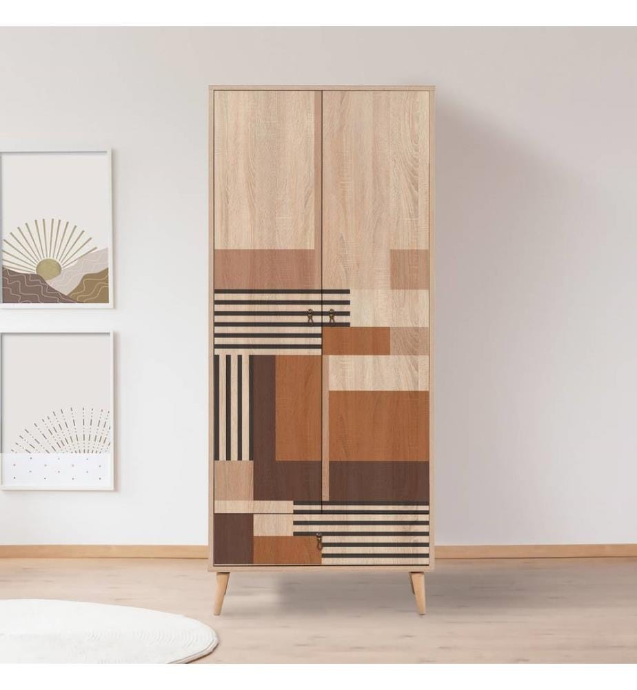 Wardrobe, Multicolor, Melamine Coated Particle Board, Wooden Legs