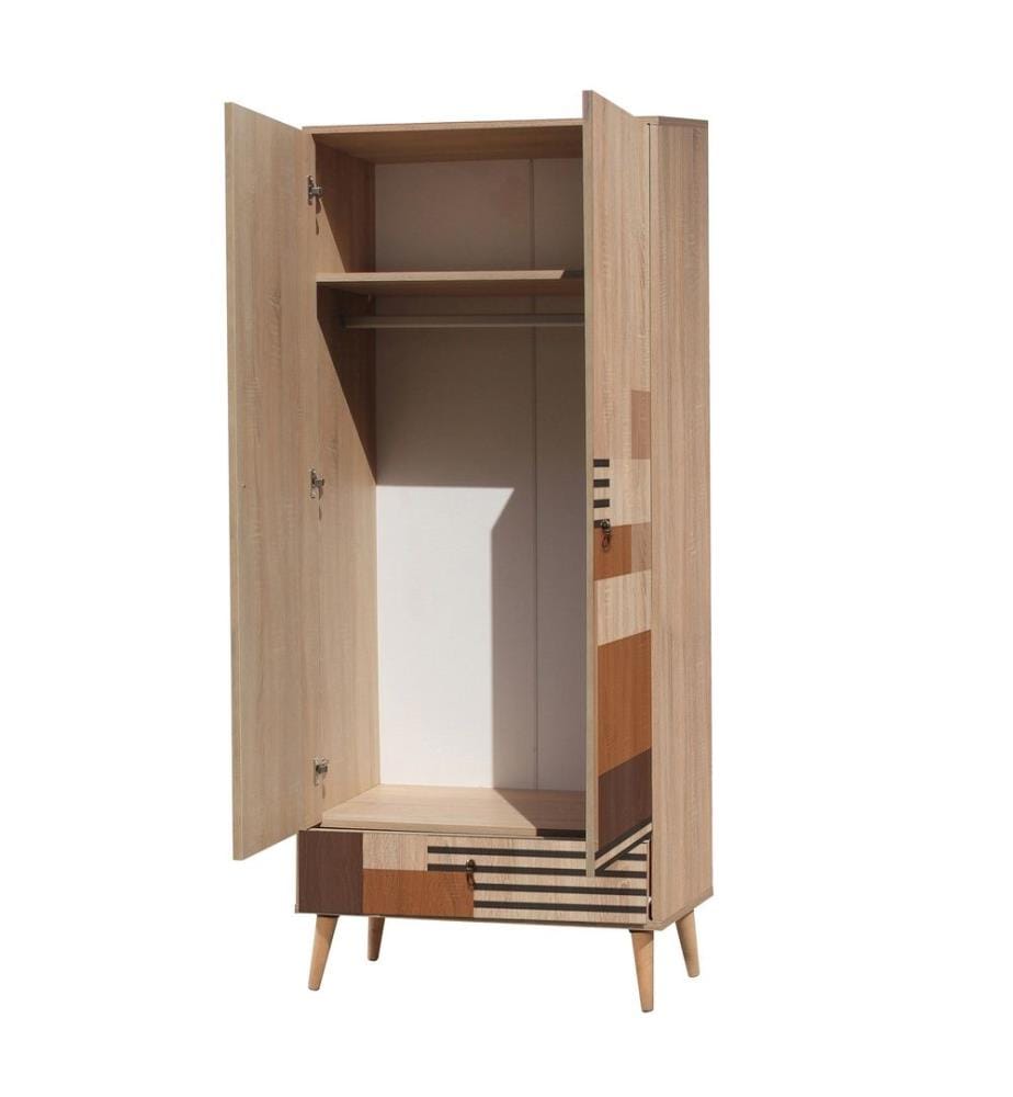 Wardrobe, Multicolor, Melamine Coated Particle Board, Wooden Legs