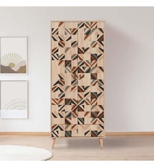 Kleiderschrank, Multicolor, Melaminbeschichtete Spanplatte, Holzbeine