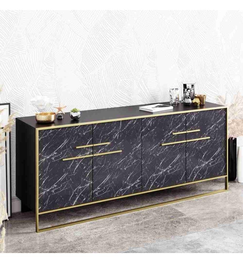 Console, Gold Black, Melamine Coated Particle Board, Metal Gold Part