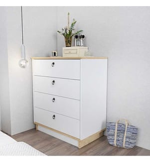 Commode, blanc, chêne, panneau de particules mélaminé