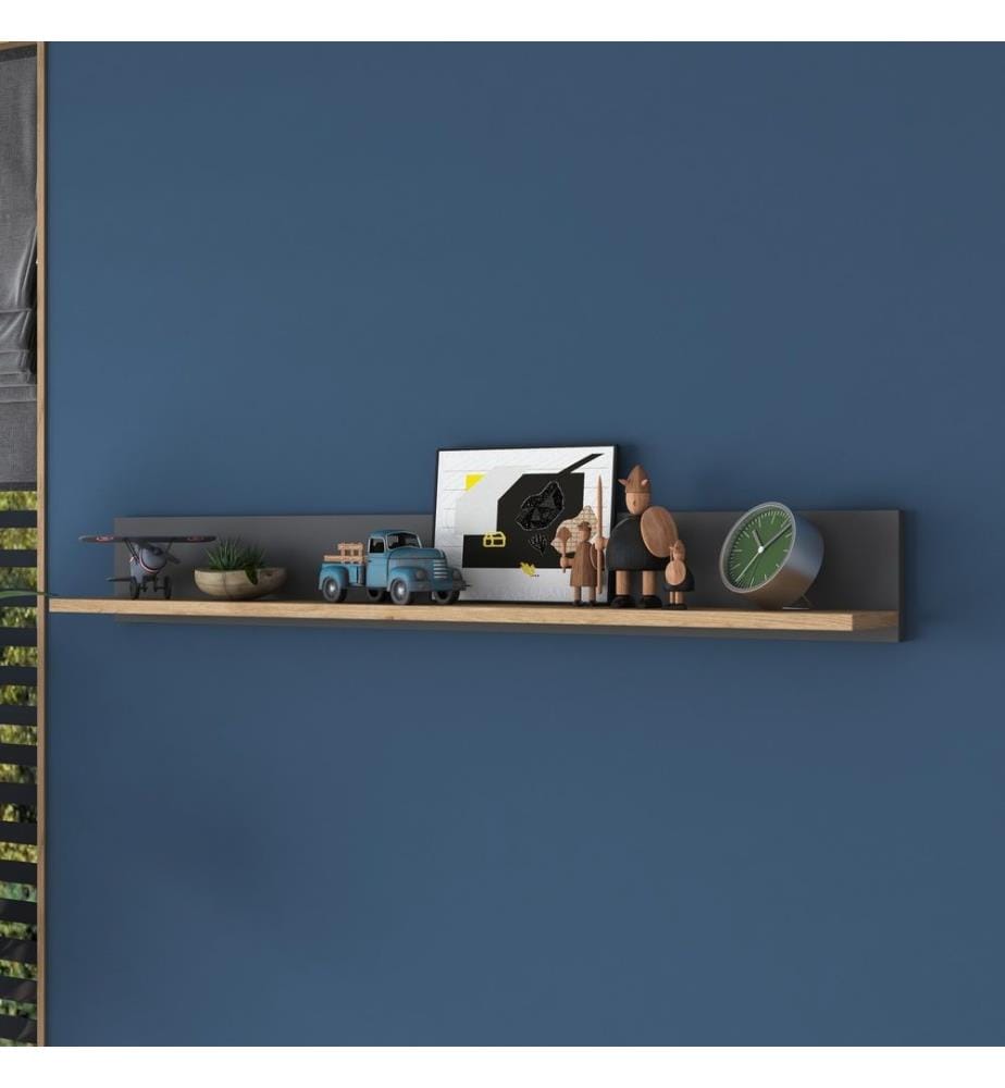 Wall Shelf, Walnut, Anthracite, Melamine Coated Particle Board