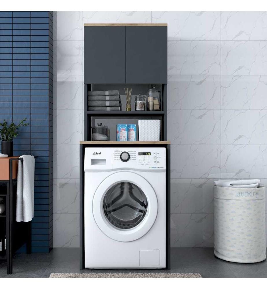 Armoire pour lave-linge, noyer, anthracite, panneau de particules mélaminé