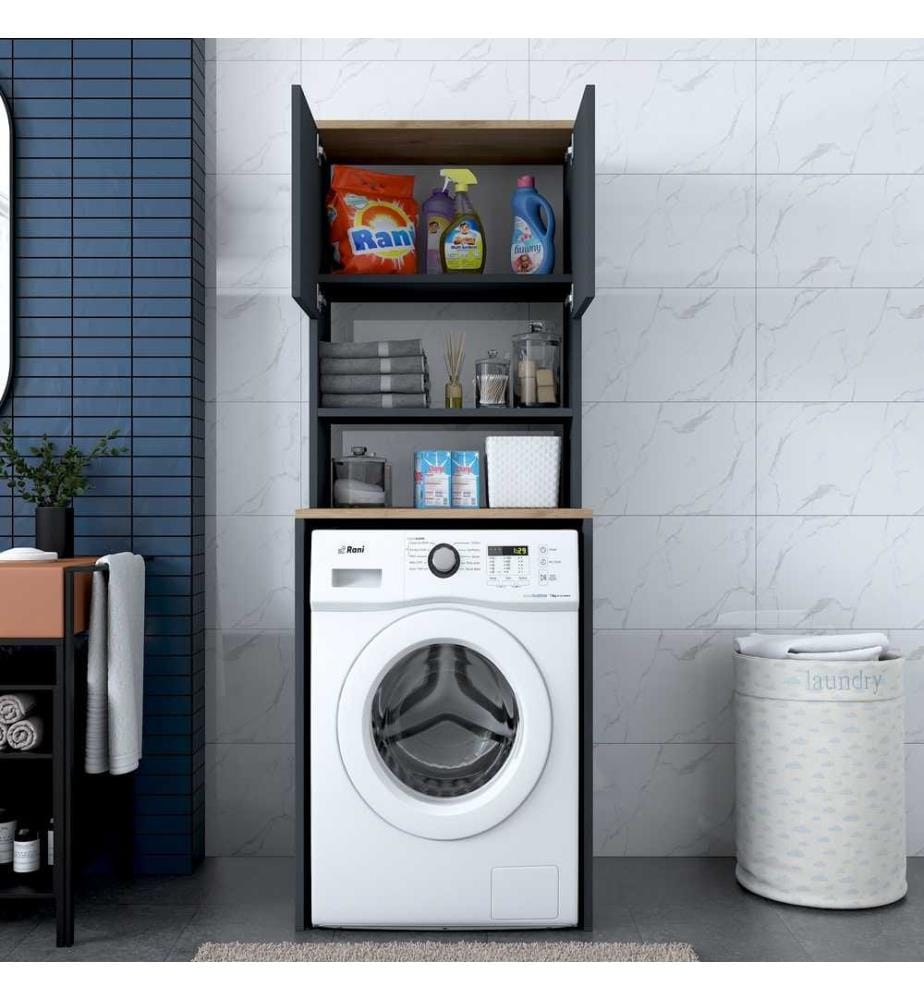 Armoire pour lave-linge, noyer, anthracite, panneau de particules mélaminé