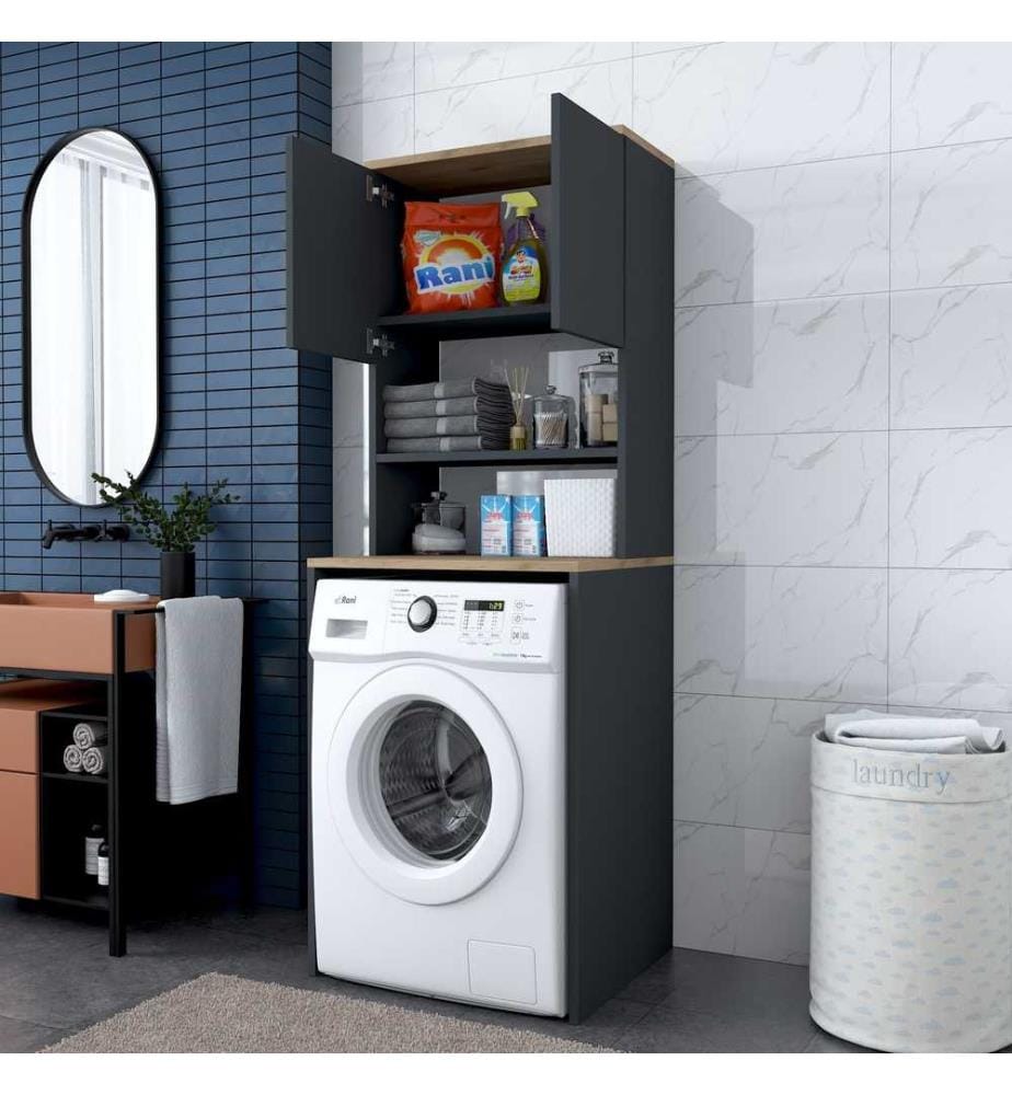 Armoire pour lave-linge, noyer, anthracite, panneau de particules mélaminé