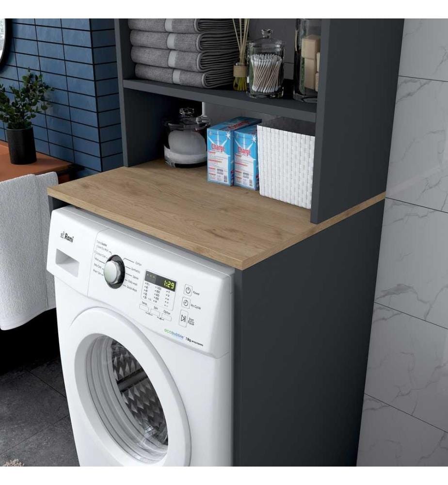 Armoire pour lave-linge, noyer, anthracite, panneau de particules mélaminé