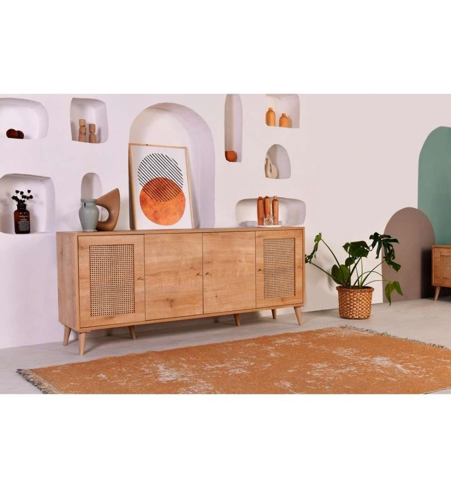 Console, chêne, panneau de particules mélaminé, pieds en métal