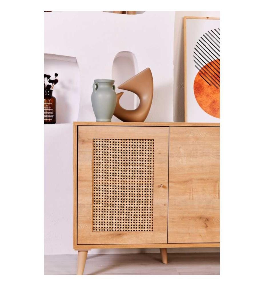 Console, chêne, panneau de particules mélaminé, pieds en métal
